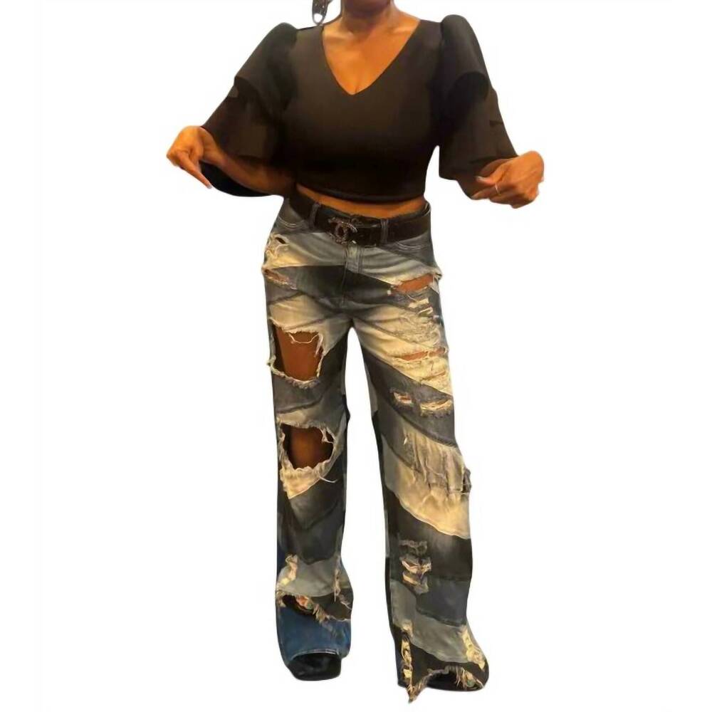 NEW EVENUEL destroyed jean in blue
